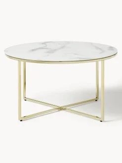 Mesa De Centro Antigua, Tablero De Vidrio En Aspecto Marmol