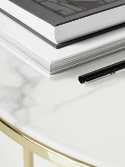 Mesa De Centro Antigua, Tablero De Vidrio En Aspecto Marmol