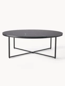 Mesa De Centro Grande Antigua, Tablero De Vidrio En Aspecto Marmol