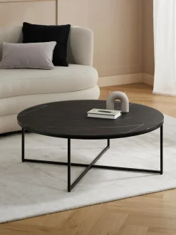 Mesa De Centro Grande Antigua, Tablero De Vidrio En Aspecto Marmol