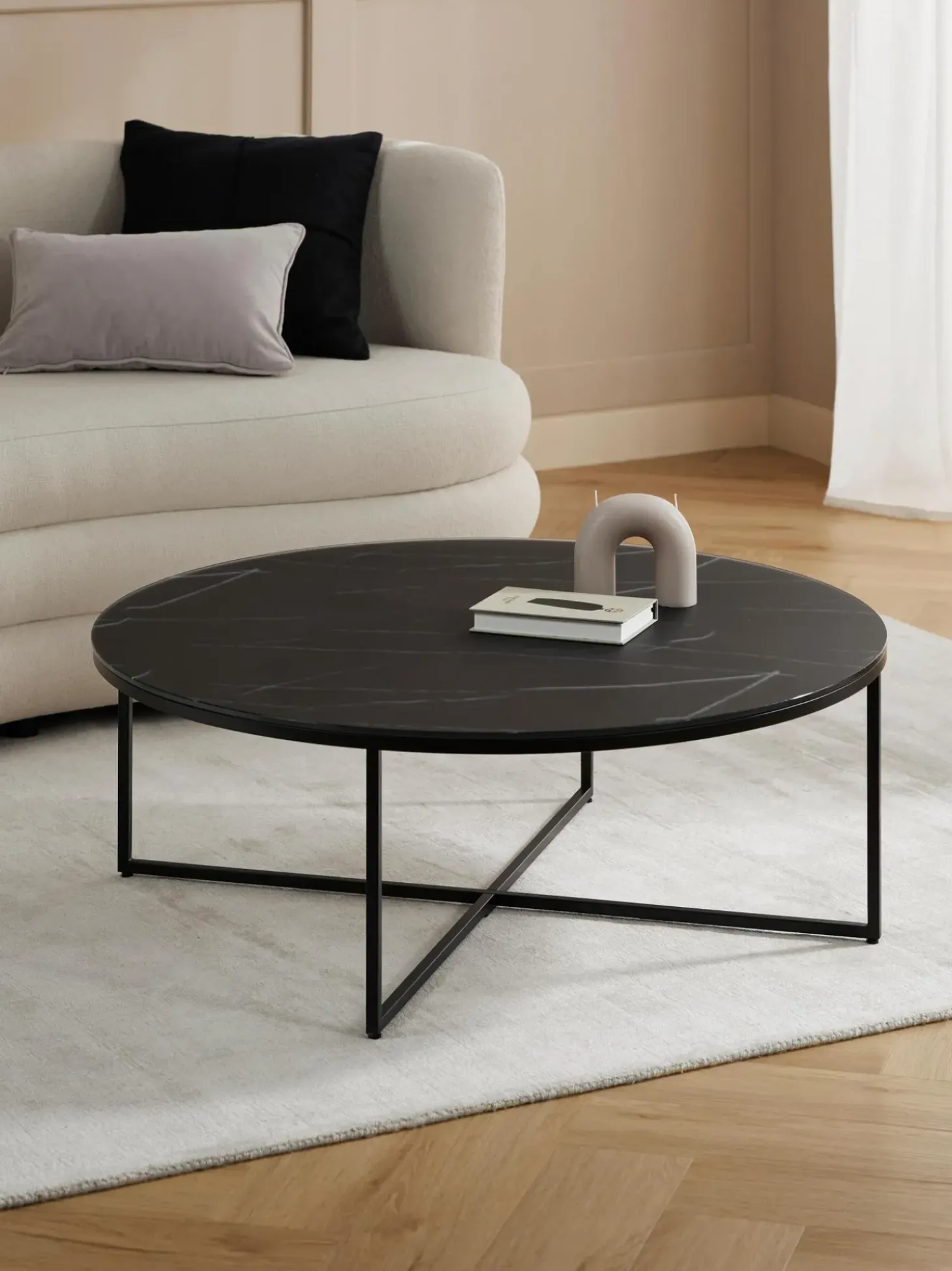 Mesa De Centro Grande Antigua, Tablero De Vidrio En Aspecto Marmol