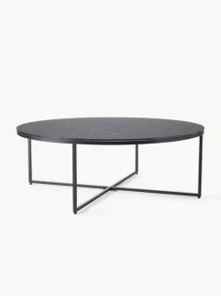 Mesa De Centro Grande Antigua, Tablero De Vidrio En Aspecto Marmol