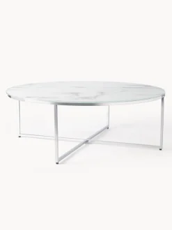 Mesa De Centro Grande Antigua, Tablero De Vidrio En Aspecto Marmol