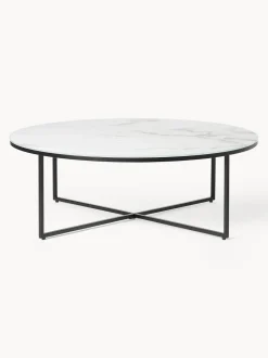 Mesa De Centro Grande Antigua, Tablero De Vidrio En Aspecto Marmol