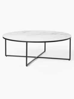 Mesa De Centro Grande Antigua, Tablero De Vidrio En Aspecto Marmol