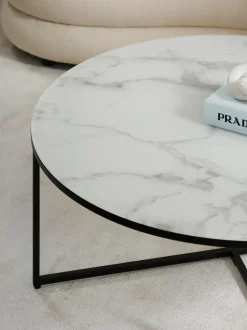 Mesa De Centro Grande Antigua, Tablero De Vidrio En Aspecto Marmol