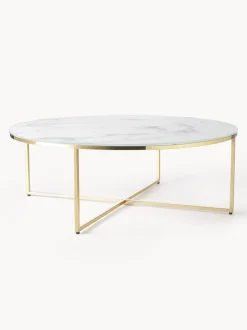 Mesa De Centro Grande Antigua, Tablero De Vidrio En Aspecto Marmol