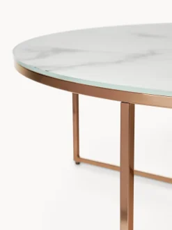 Mesa De Centro Grande Redonda Antigua, Tablero De Vidrio En Aspecto Marmol