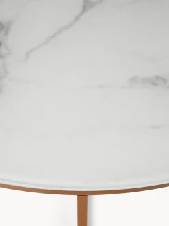 Mesa De Centro Grande Redonda Antigua, Tablero De Vidrio En Aspecto Marmol