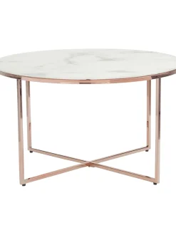 Mesa De Centro Redonda Antigua, Tablero De Vidrio En Aspecto Marmol