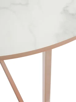 Mesa De Centro Redonda Antigua, Tablero De Vidrio En Aspecto Marmol