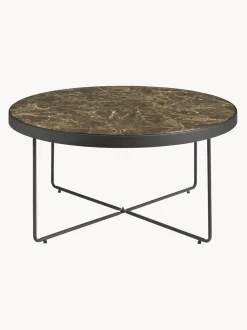 Mesa De Centro Redonda De Metal Gellina, Con Tablero De Vidrio