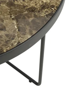 Mesa De Centro Redonda De Metal Gellina, Con Tablero De Vidrio