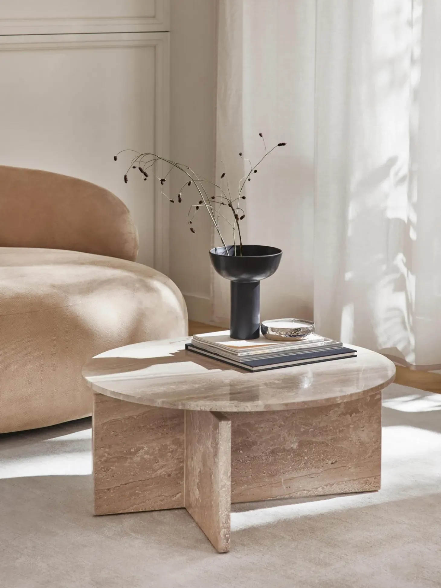 Mesa De Centro Redonda De Travertino Marisa