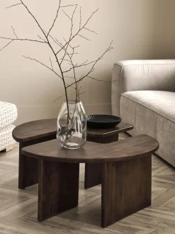 Mesa De Centro Redonda De Madera De Mango Match, 2 Pzas.