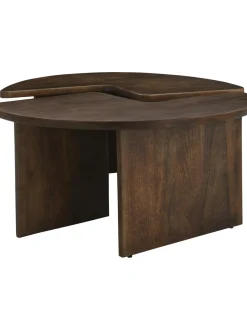 Mesa De Centro Redonda De Madera De Mango Match, 2 Pzas.