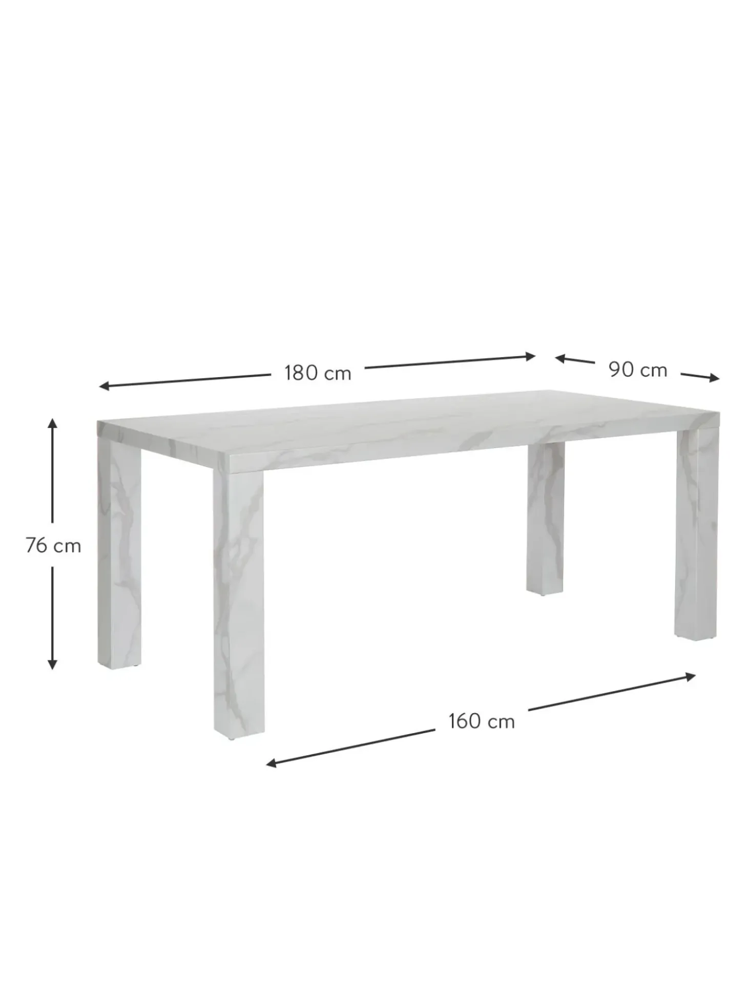 Mesa De Comedor Carl, Tablero En Aspecto Marmol, 180 X 90 Cm