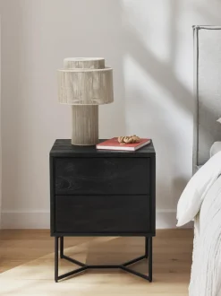 Mesilla De Noche De Madera De Mango Maciza Luca, Con Cajones