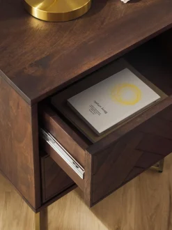 Mesilla De Noche De Madera De Mango Maciza Luca, Con Cajones