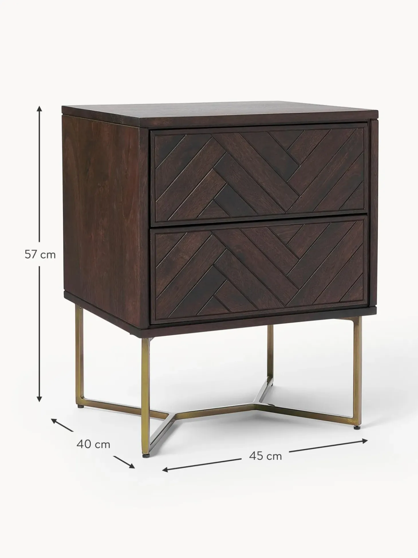 Mesilla De Noche De Madera De Mango Maciza Luca, Con Cajones