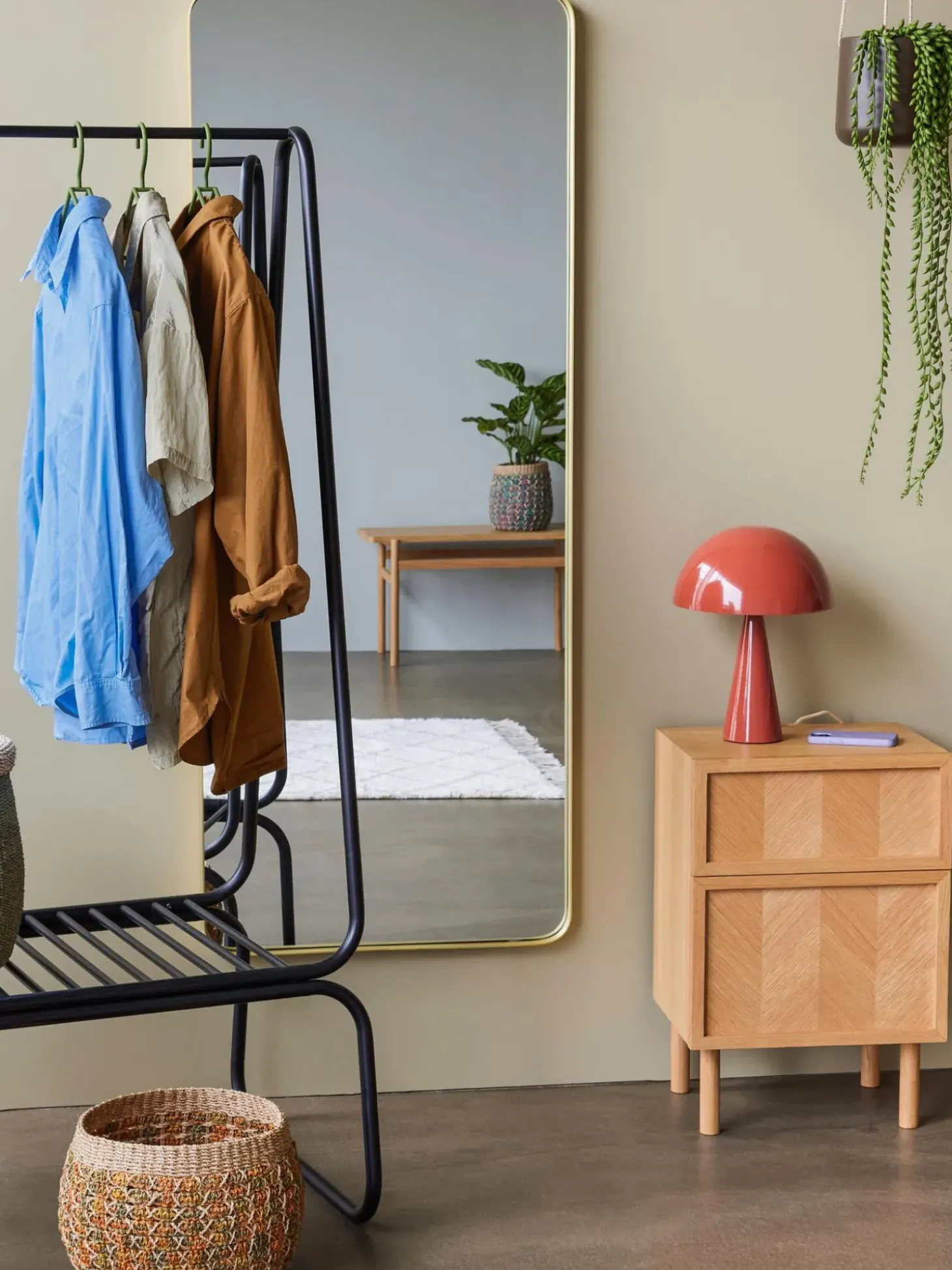 Mesilla De Noche De Madera De Roble Diseno Espiga Herringbone