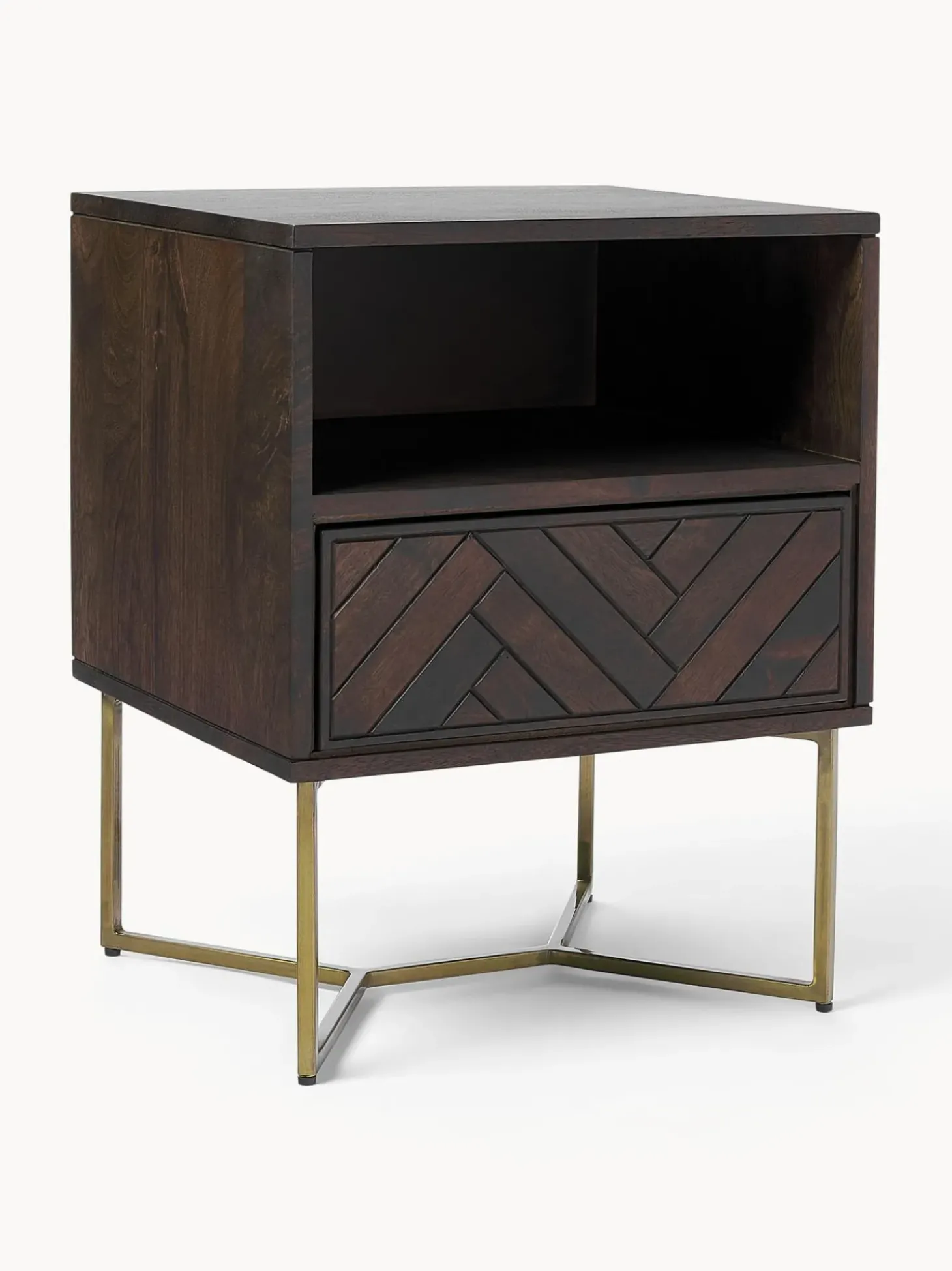 Mesilla De Noche De Madera De Mango Maciza Luca, Con Cajon