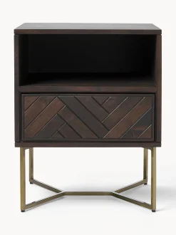 Mesilla De Noche De Madera De Mango Maciza Luca, Con Cajon