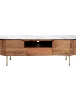 Mueble Tv Artesanal De Madera De Mango Y Marmol Grace