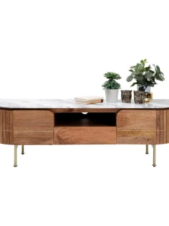 Mueble Tv Artesanal De Madera De Mango Y Marmol Grace