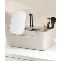 Organizador De Cosmeticos Con Cierre Magnetico Y Espejo Viva