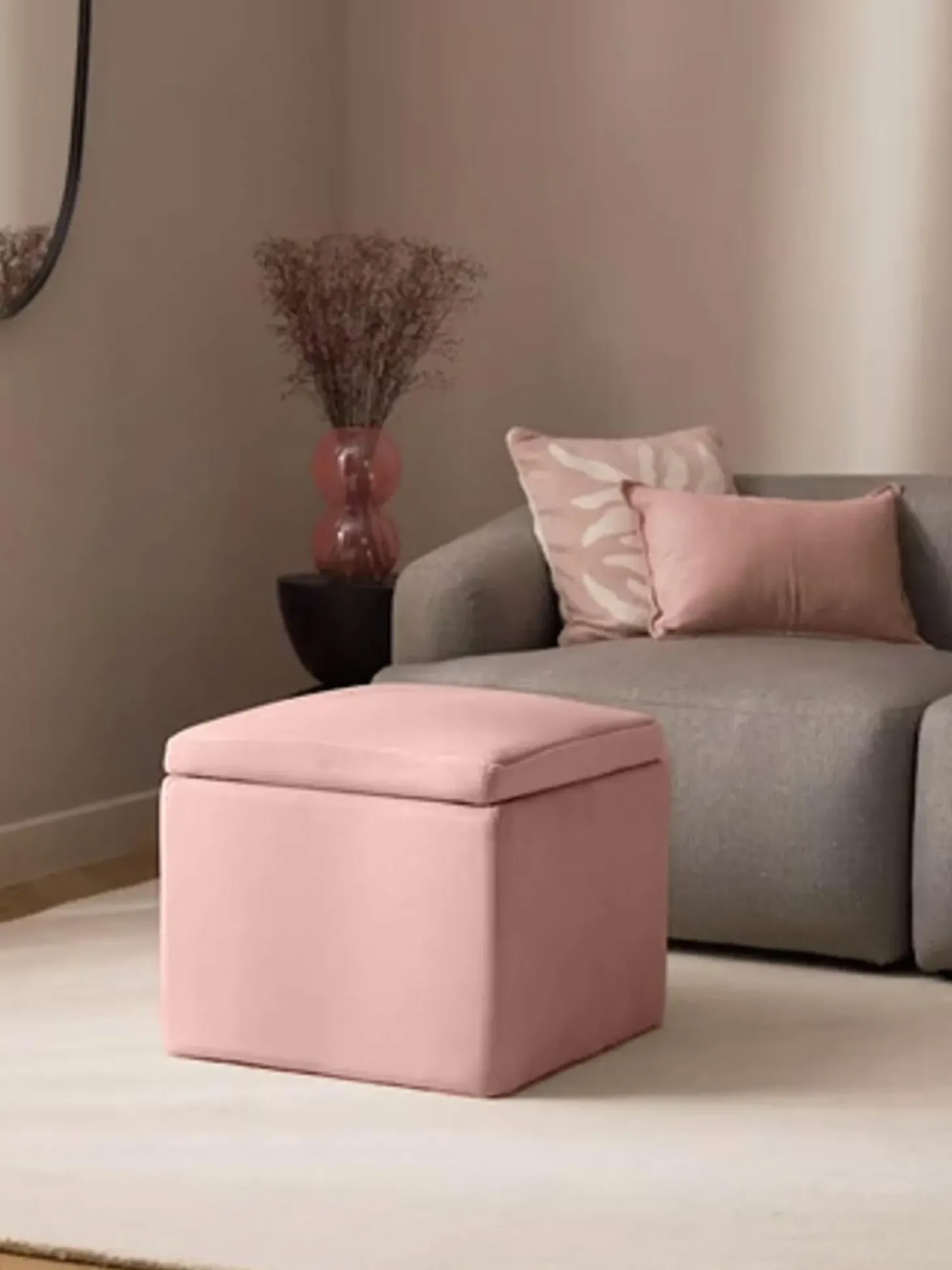 Puf De Terciopelo Winou, Con Espacio De Almacenamiento