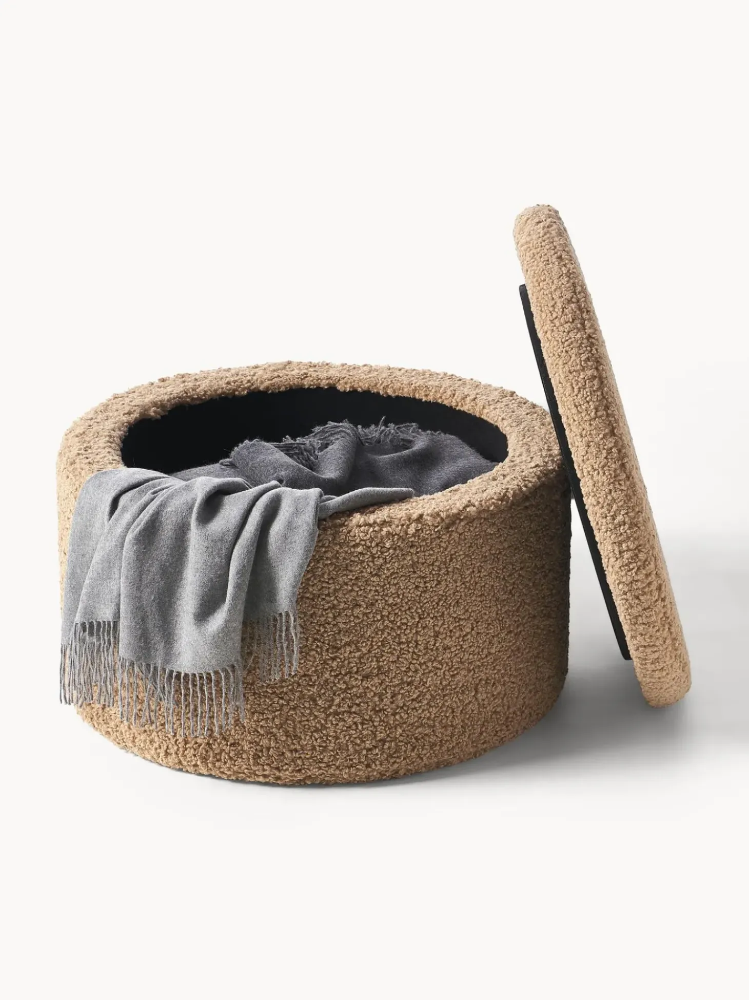 Puf Grande De Borreguillo Alida, Con Espacio De Almacenamiento