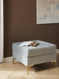 Reposapies Puf De Terciopelo Luna, Con Espacio De Almacenamiento