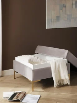 Reposapies Puf De Terciopelo Luna, Con Espacio De Almacenamiento