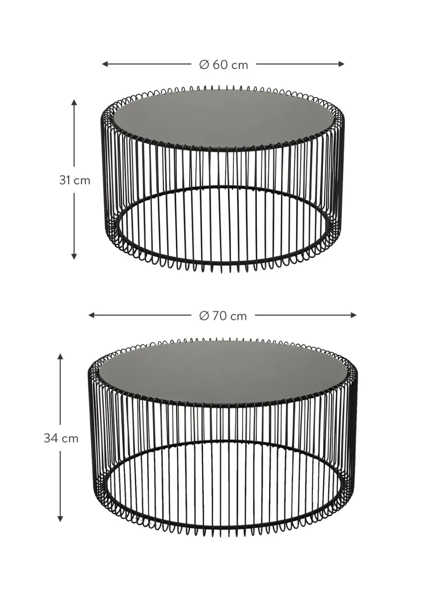 Set De Mesas De Centro Wire, 2 Uds., Tablero De Vidrio