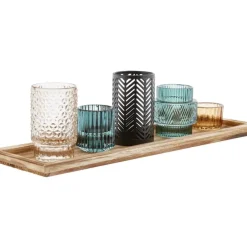 Set De Portavelas Con Bandeja De Madera Homa, 6 Pzas.