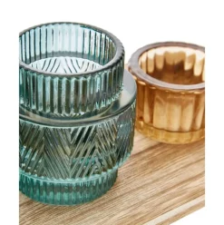 Set De Portavelas Con Bandeja De Madera Homa, 6 Pzas.