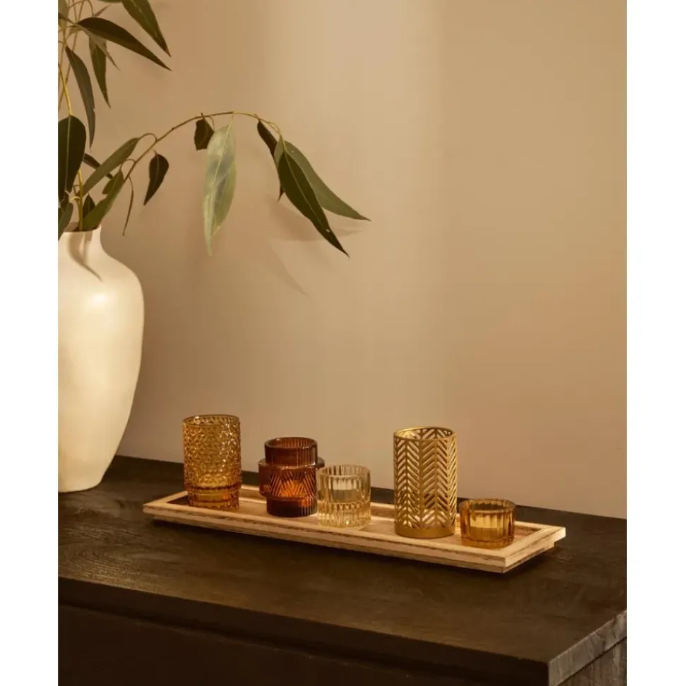 Set De Portavelas Con Bandeja De Madera Elviena, 6 Pzas.