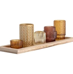Set De Portavelas Con Bandeja De Madera Elviena, 6 Pzas.