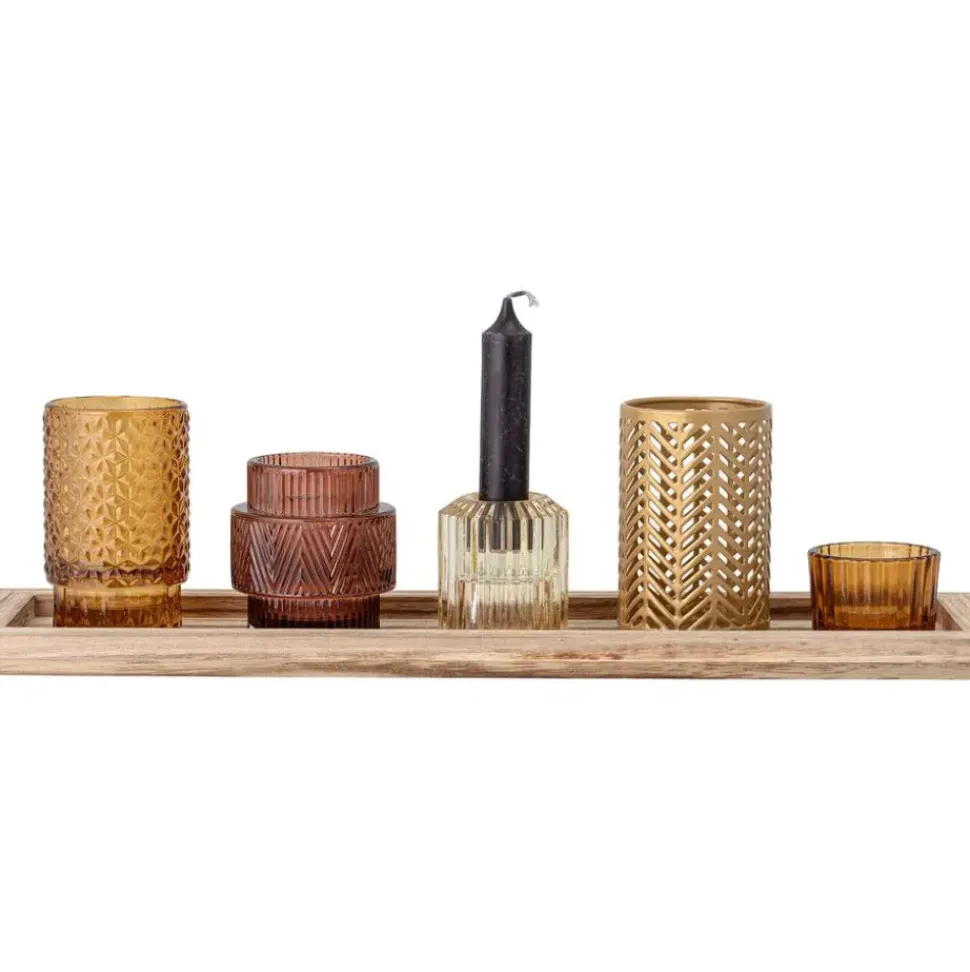 Set De Portavelas Con Bandeja De Madera Elviena, 6 Pzas.