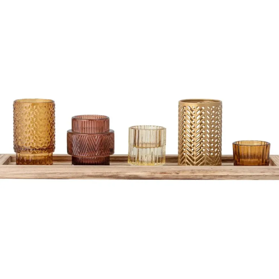 Set De Portavelas Con Bandeja De Madera Elviena, 6 Pzas.