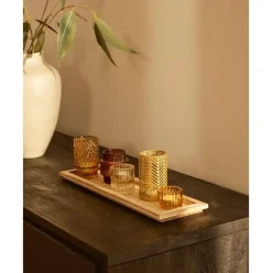 Set De Portavelas Con Bandeja De Madera Elviena, 6 Pzas.