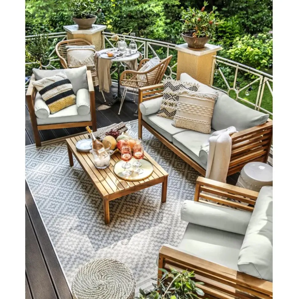 Set Lounge Para Exterior De Madera De Acacia Bo, 4 Pzas.