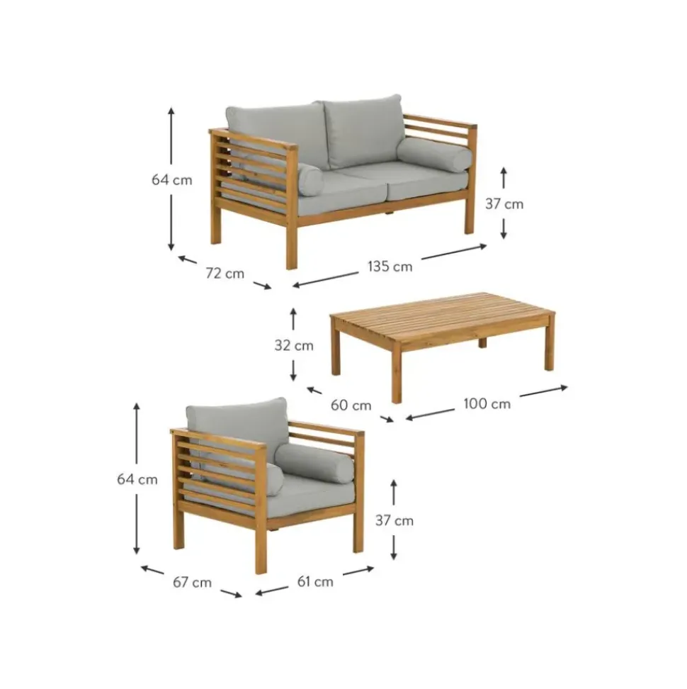Set Lounge Para Exterior De Madera De Acacia Bo, 4 Pzas.