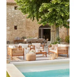 Set Lounge Para Exterior De Madera De Acacia Bo, 4 Pzas.