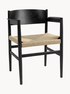 Silla Con Reposabrazos Artesnal Con Asiento De Mimbre Nestor