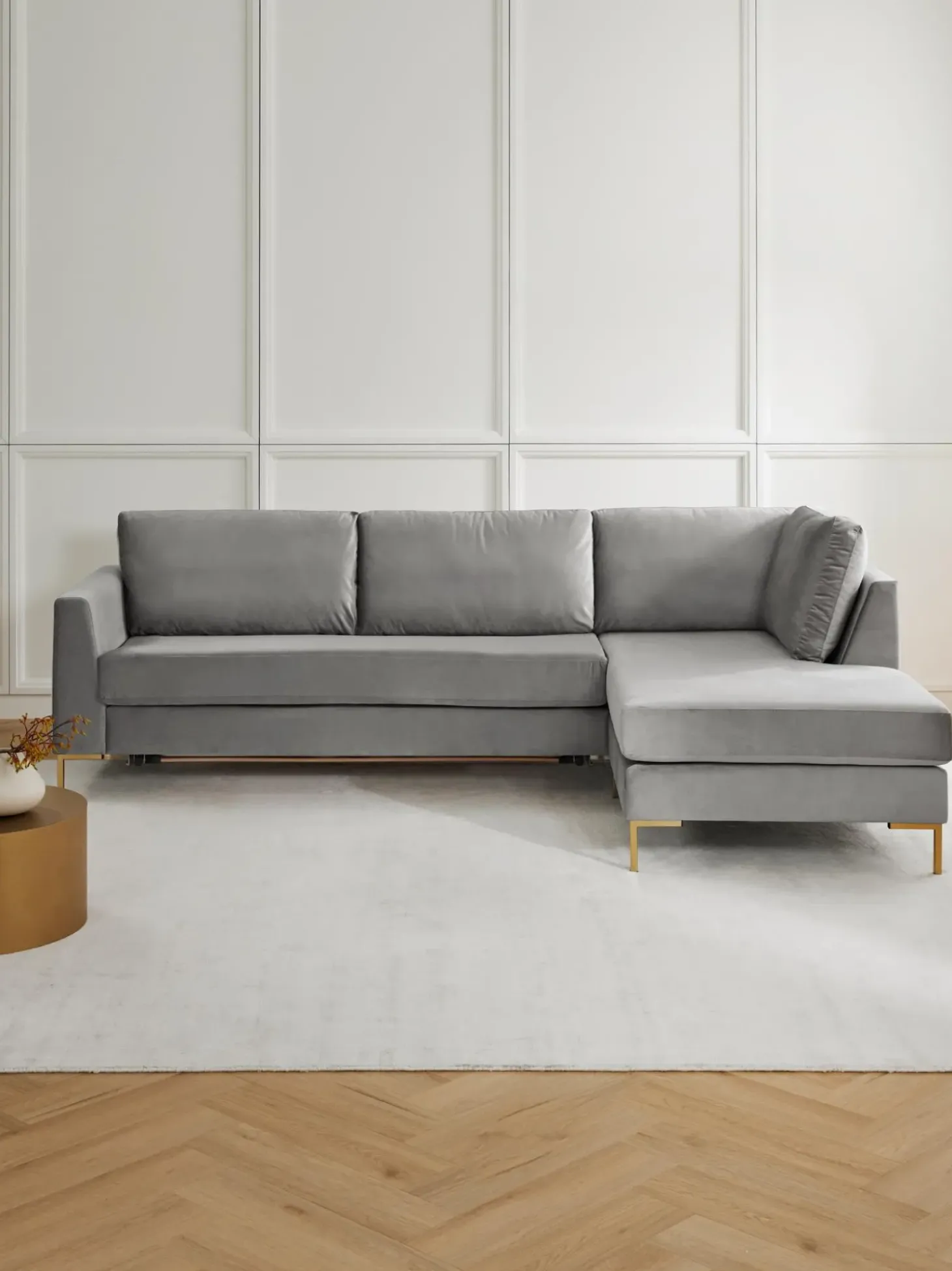 Sofa Rinconera Cama De Terciopelo Luna (3 Plazas), Con Colchon