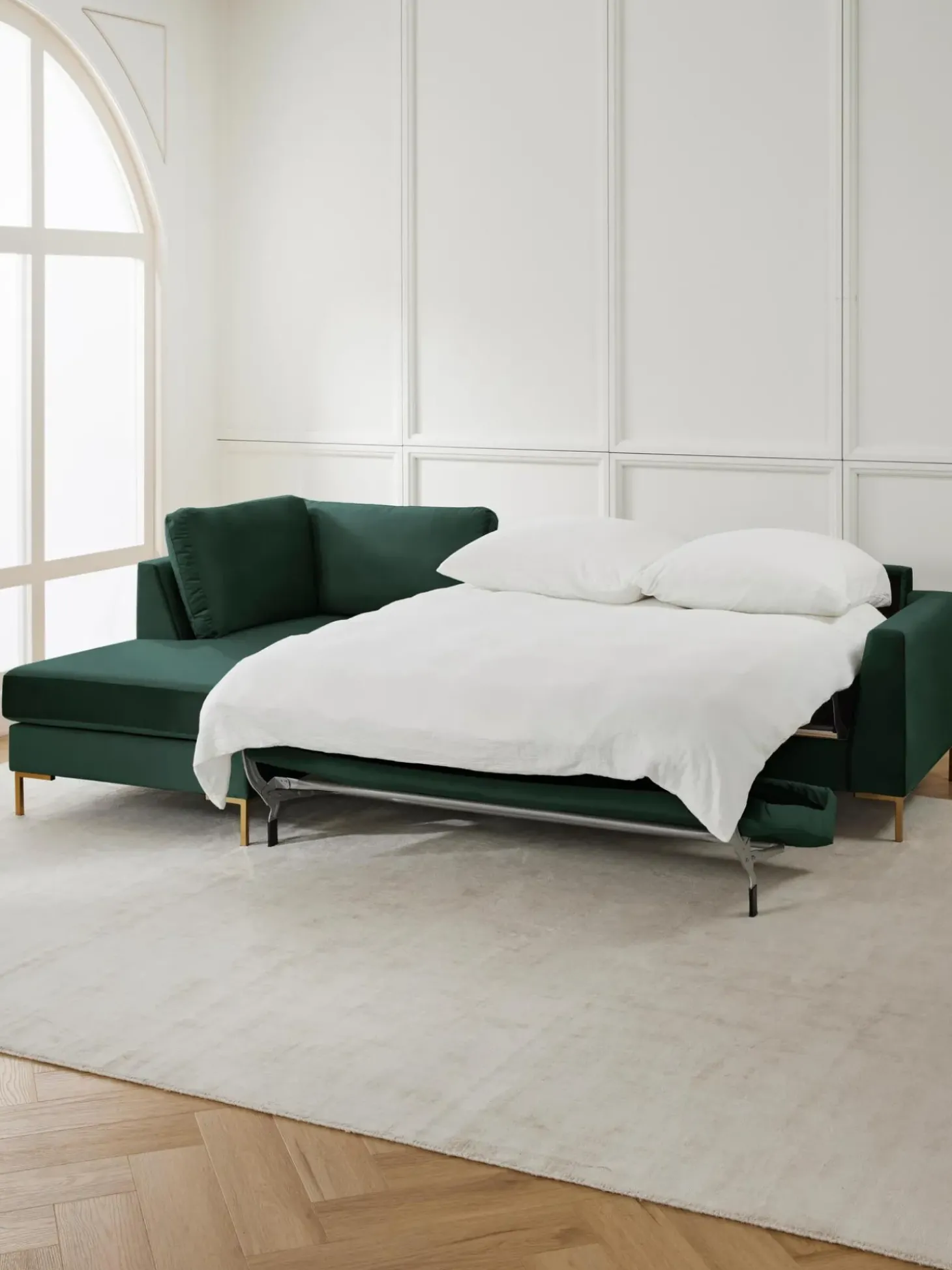 Sofa Rinconera Cama De Terciopelo Luna (3 Plazas), Con Colchon