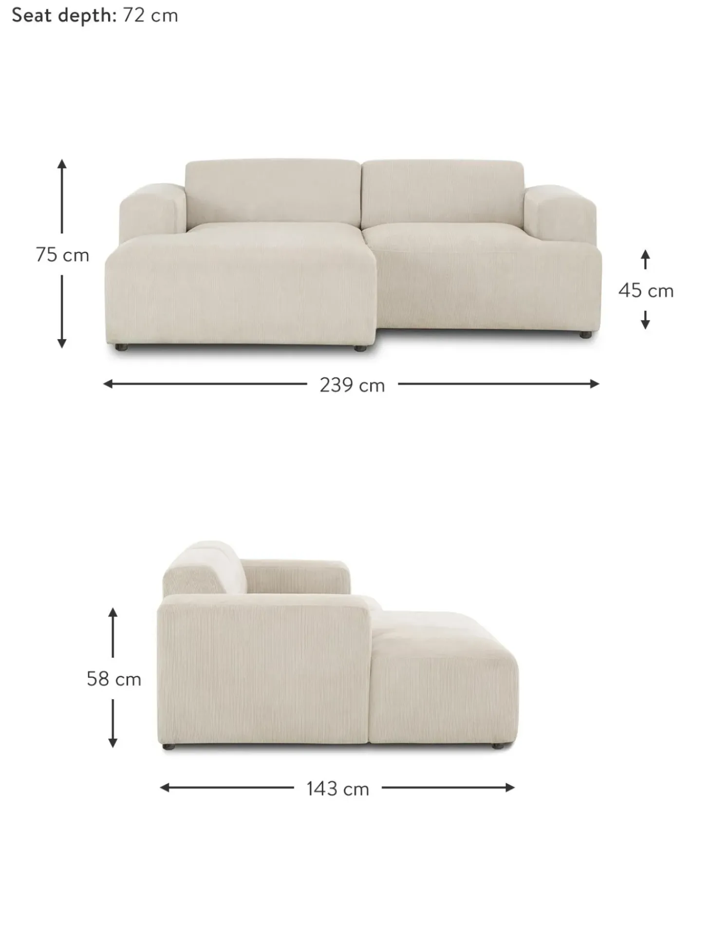 Sofa Rinconera De Pana Melva (3 Plazas)