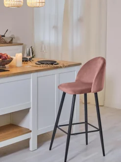 Taburete Alto Con Respaldo De Terciopelo Amy